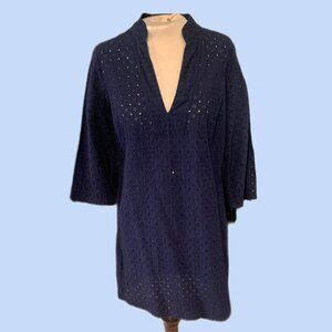 Navy Eyelet Cotton Tunic – Talbots – 3/4 Sleeve – L